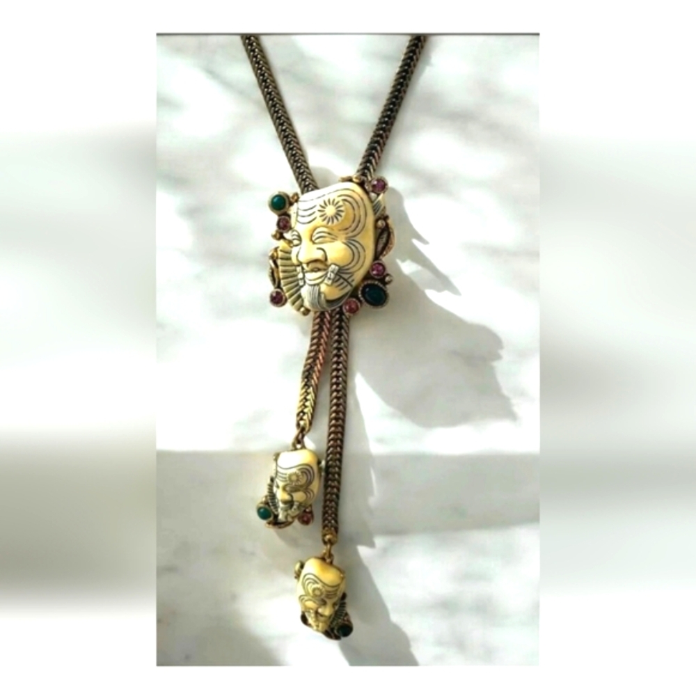 Vintage 1960s SELRO CORP Signed Devils Mask Lariat Necklace